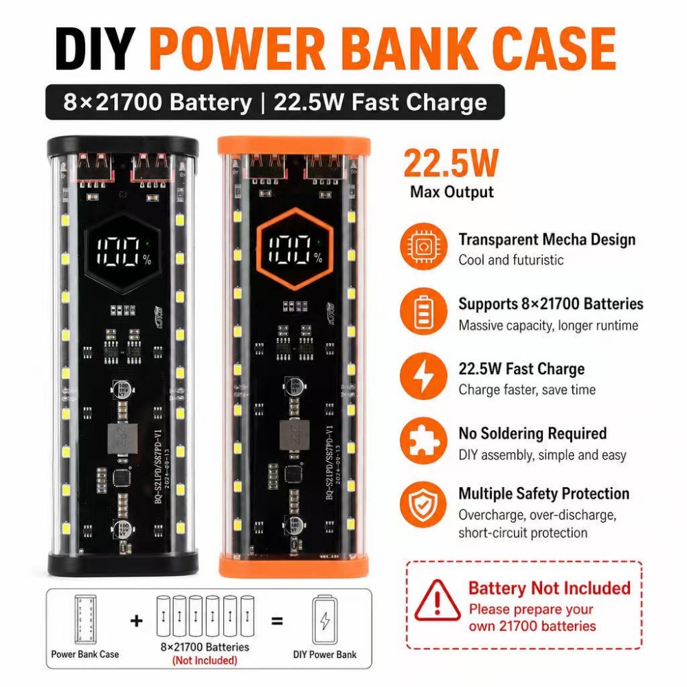 Obudowa na 8 akumulatorów 2170 – Power Banks recenzja i cena